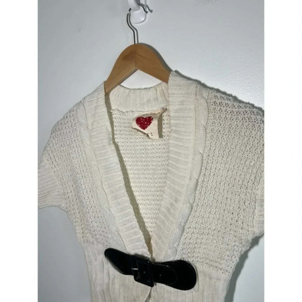 Y2K‎ Belted Chunky Knit Shrug Top Womens Knit White S